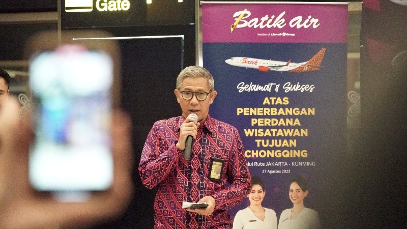 Peresmian rute baru Jakarta - Kunming dari maskapai Batik Air di Bandara Internasional Sukarno-Hatta di Tangerang, Jum;at (27/8/2023)
