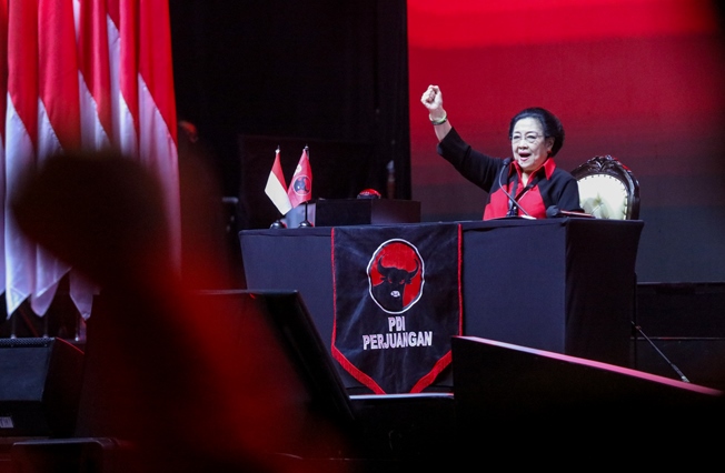 Ketua Umum PDIP Megawati Soekarnoputri berpidato pada acara HUT PDIP ke-50, di Jakarta, 10 Januari 2023. (Foto: pdiperjuangan.id)
