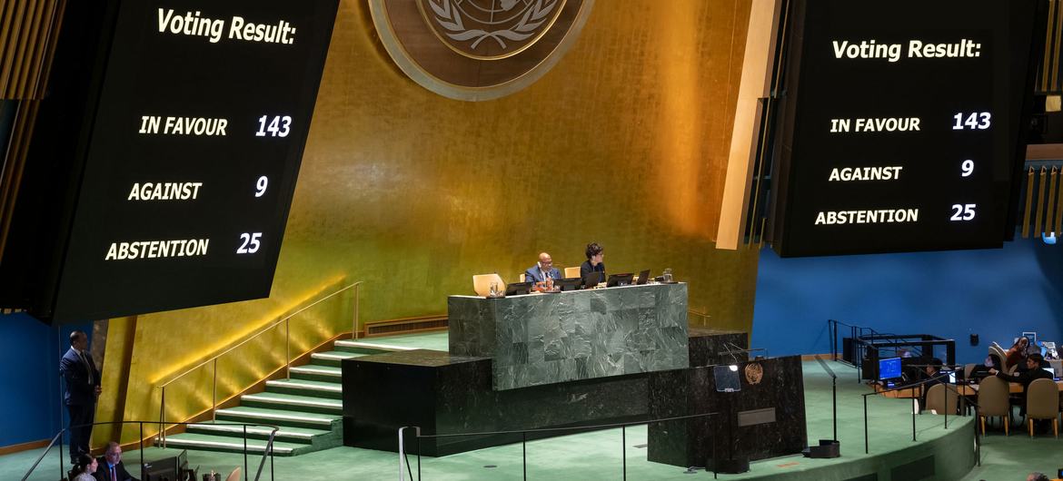 Hasil pemungutan suara Majelis Umum PBB terkait resolusi yang memperluas hak dan memberi keistimewaan kepada negara Palestina di badan dunia tersebut. (Foto: un.org)